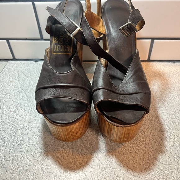 Vintage platform wooden heels goody two shoes  size 7 brown SUPER RARE !!! - Picture 5 of 11